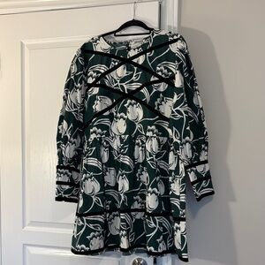 Batsheva Floral Long Sleeve Dress in Green and White